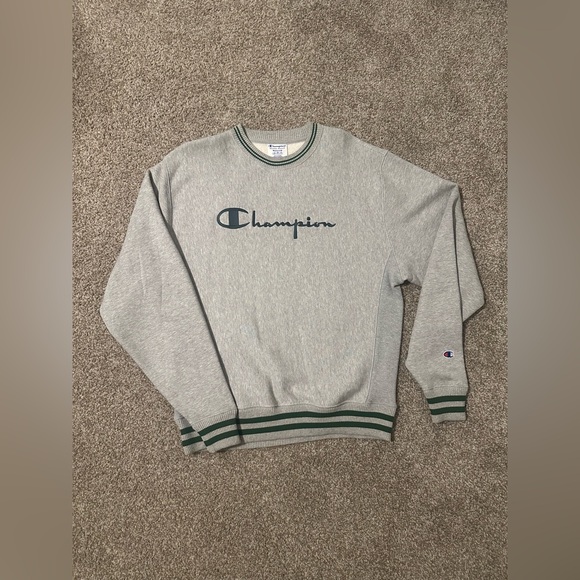 Champion Other - Vintage grey champion sweater with green stripes.